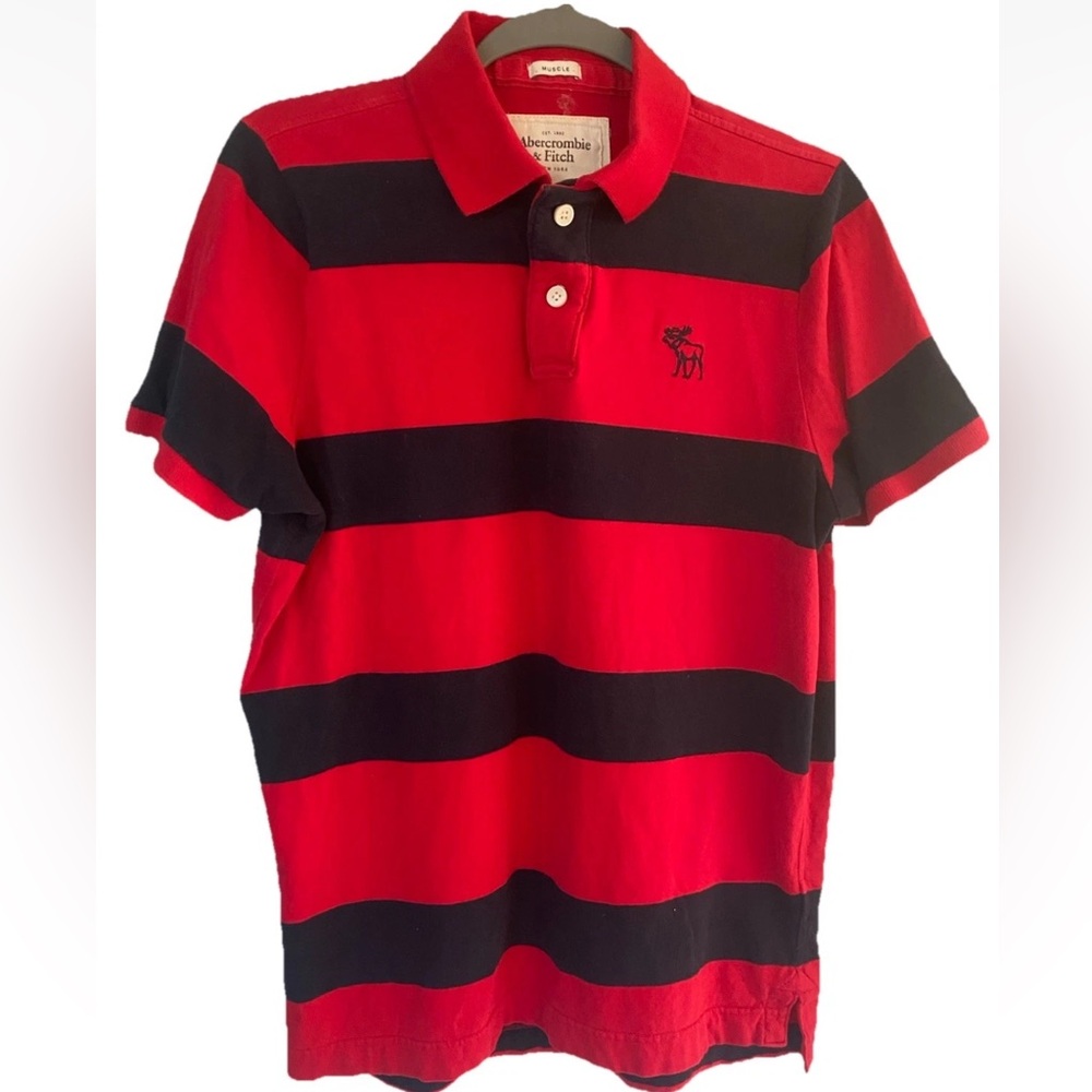 Abercrombie & Fitch‎ Boy’s XL Polo Shirt Red & Blue Striped 100% Cotton